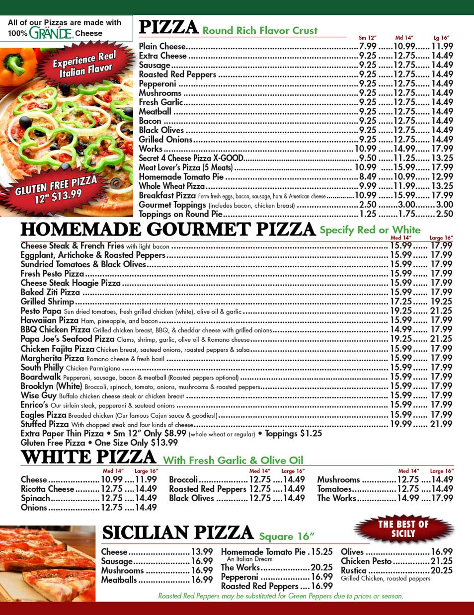Click here for a printable Papa Joe's Pizza PDF Menu